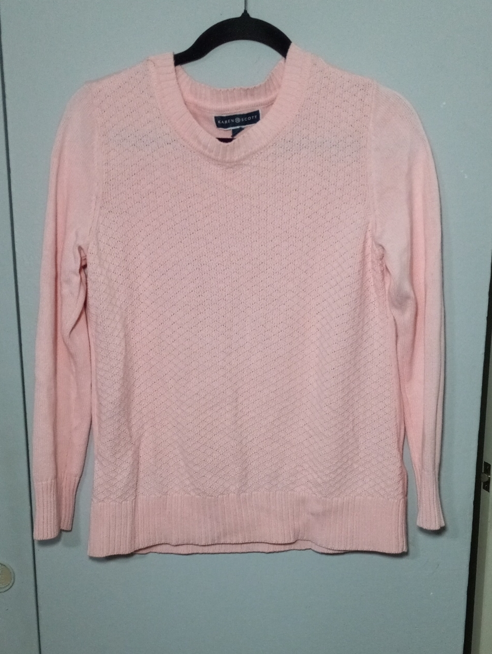 Karen Scott Light Pink Textured Crewneck Sweater Sz S